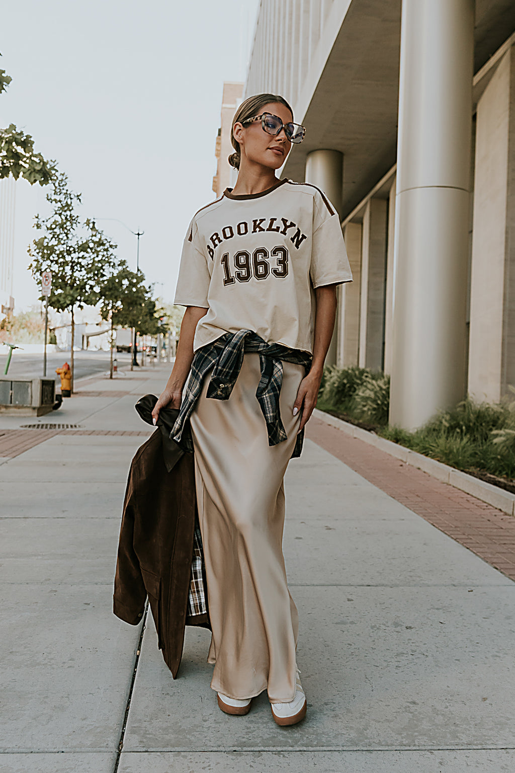 Robbin Satin Maxi Skirt in Tan