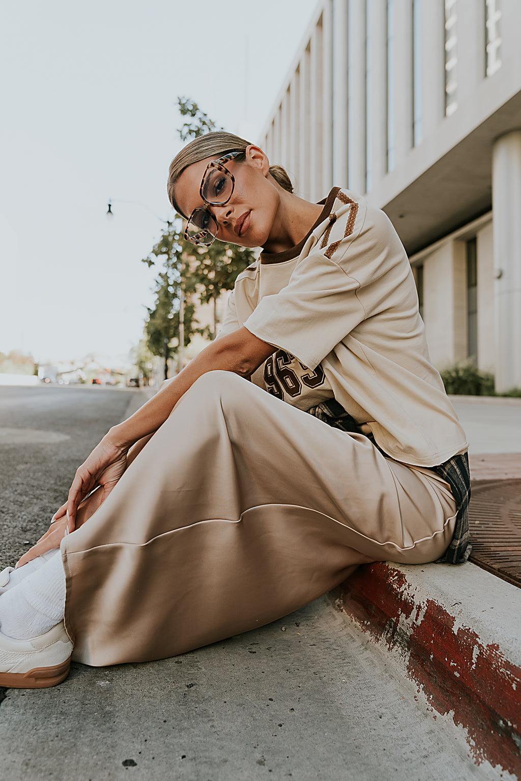 Robbin Satin Maxi Skirt in Tan