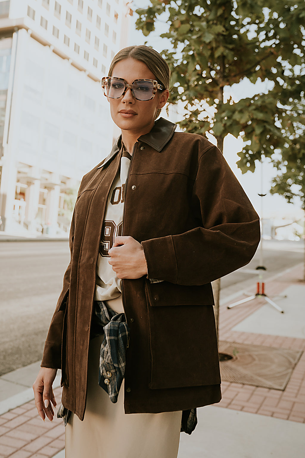 Vegan Leather Jacket in Brown