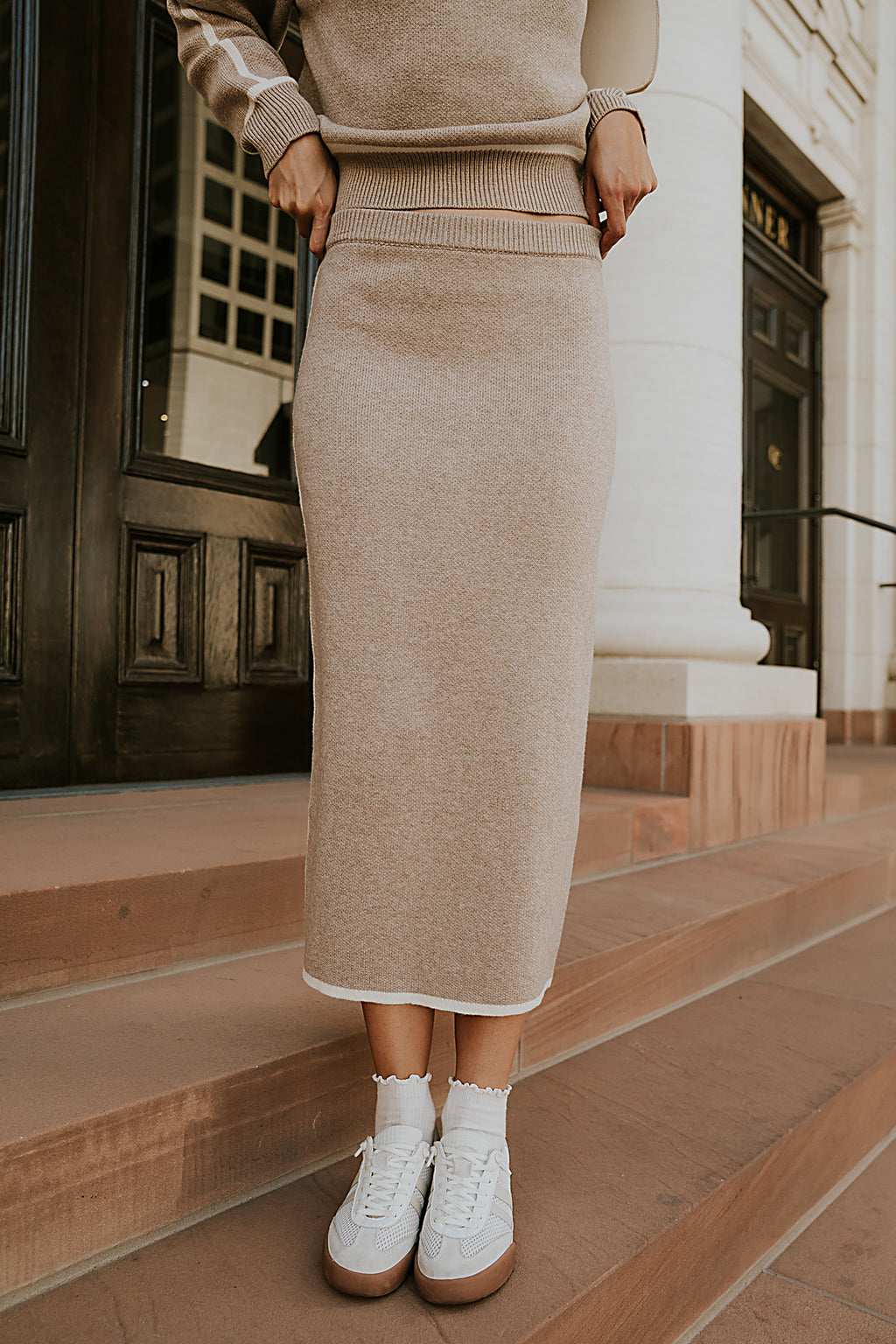 Kenna Contrast Midi Skirt in Oatmeal - FINAL SALE