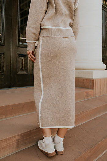 Kenna Contrast Midi Skirt in Oatmeal - FINAL SALE