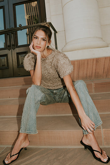 short sleeve Fuzzy Sweater