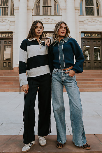 Emily Striped Wide Leg Pants in Navy