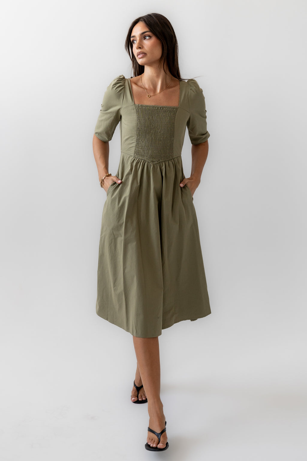Paisley Smocked Midi Dress in Sage - FINAL SALE Paisley Smocked Midi Dress in Sage - FINAL SALE