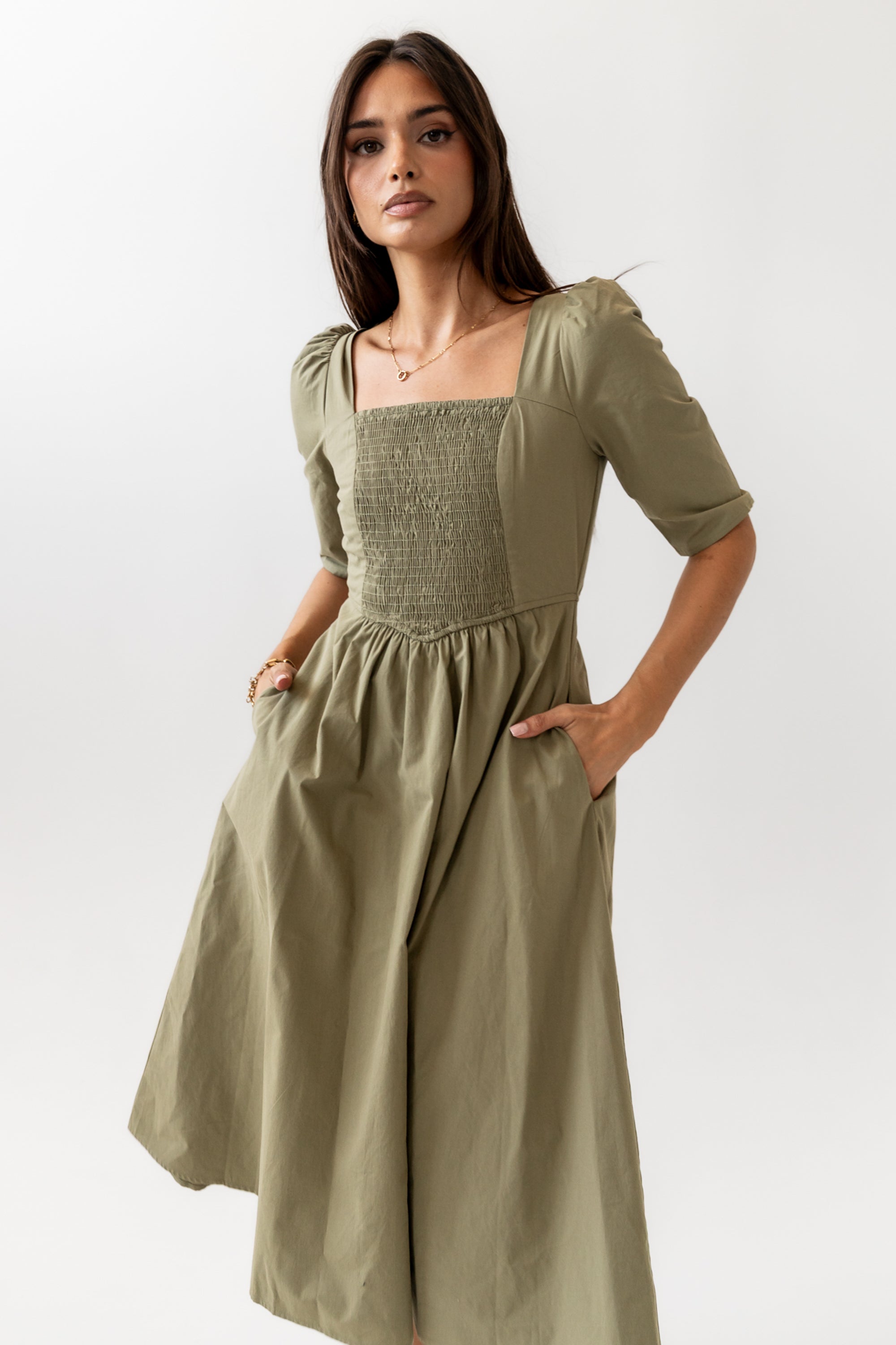 Paisley Smocked Midi Dress in Sage - FINAL SALE Paisley Smocked Midi Dress in Sage - FINAL SALE