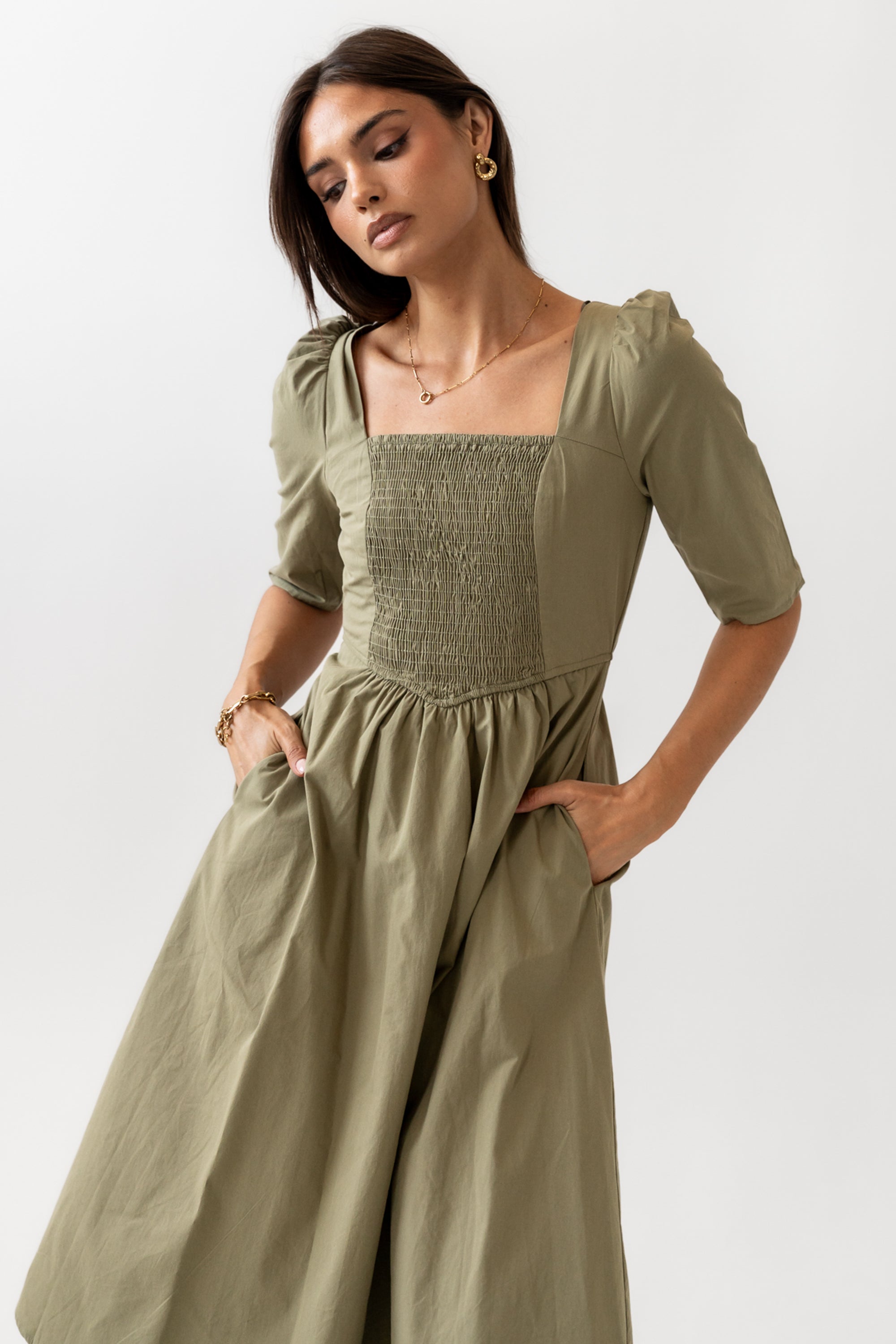 Paisley Smocked Midi Dress in Sage - FINAL SALE Paisley Smocked Midi Dress in Sage - FINAL SALE