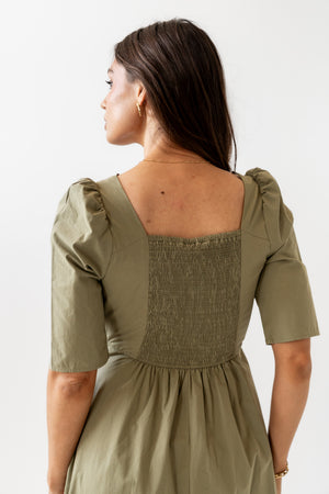 sage smocked midi dress Paisley Smocked Midi Dress in Sage