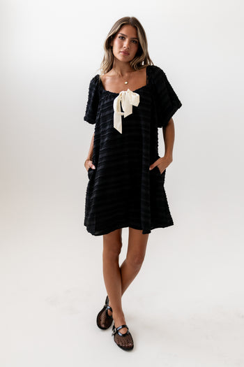 Minnie Textured Baby Doll Dress in Black