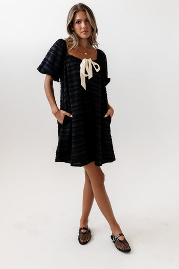 Minnie Textured Baby Doll Dress in Black