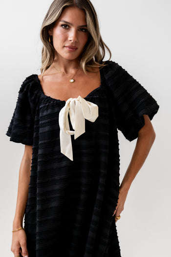 Minnie Textured Baby Doll Dress in Black