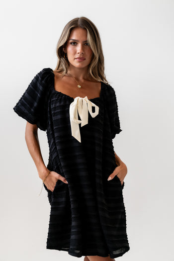 Minnie Textured Baby Doll Dress in Black