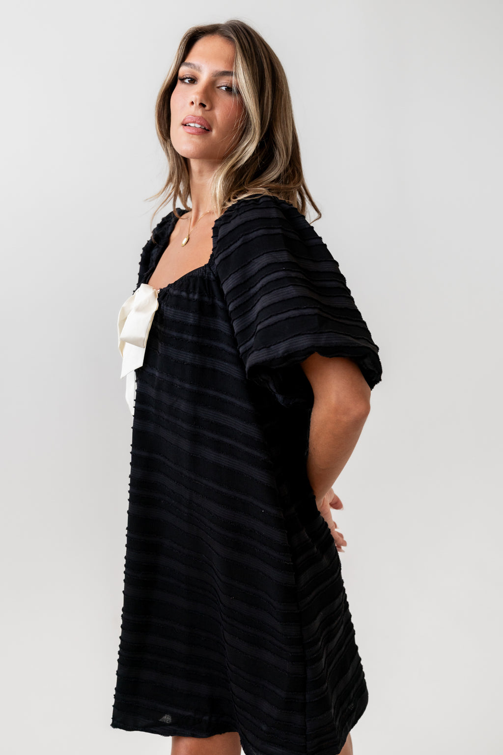 Minnie Textured Baby Doll Dress in Black