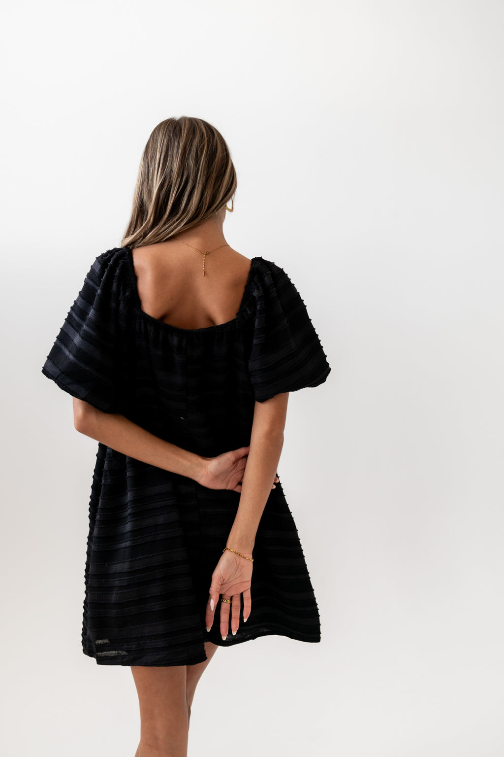 Minnie Textured Baby Doll Dress in Black