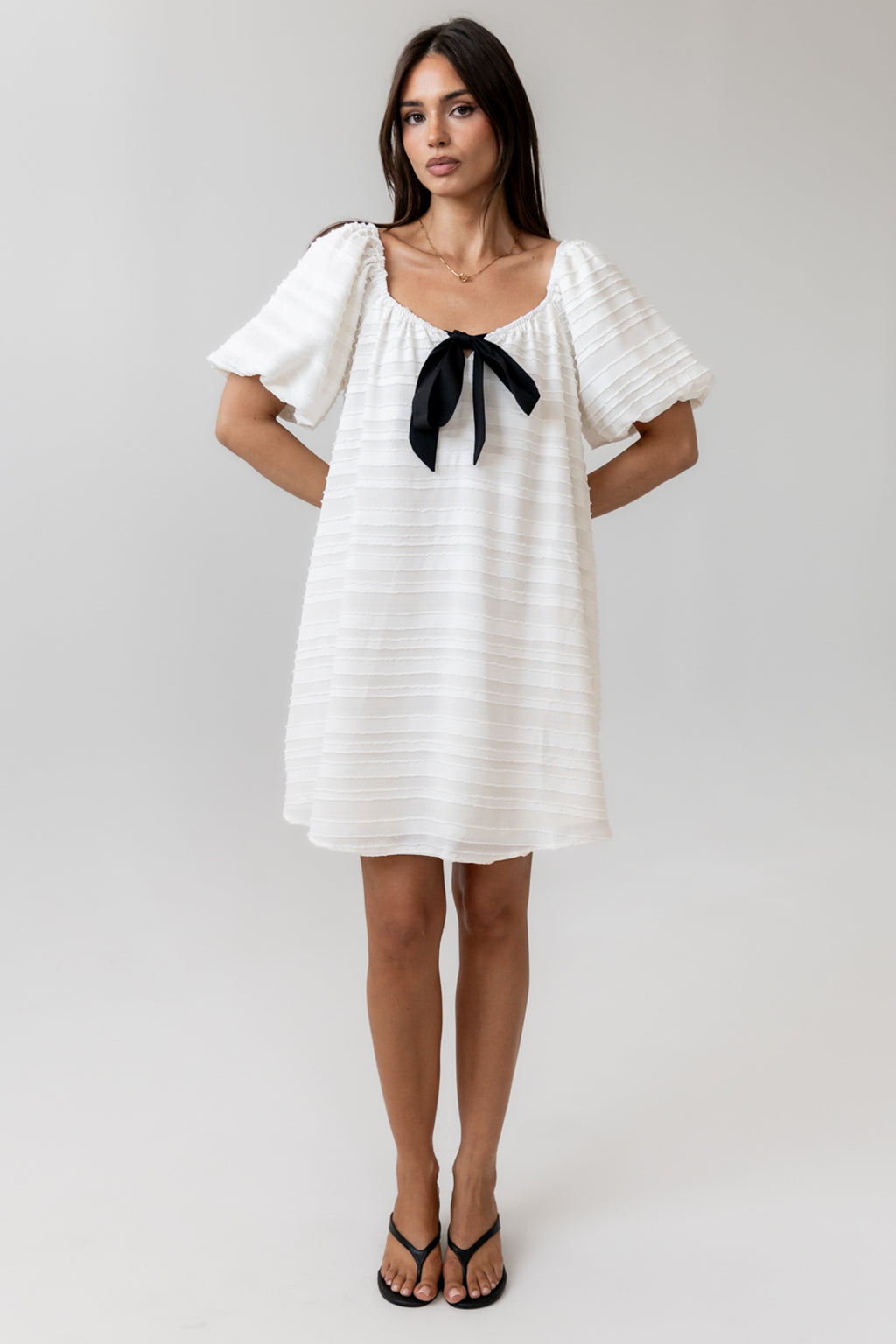 Minnie Textured Baby Doll Dress in Ivory - FINAL SALE