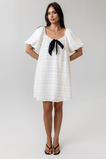 Minnie Textured Baby Doll Dress in Ivory - FINAL SALE