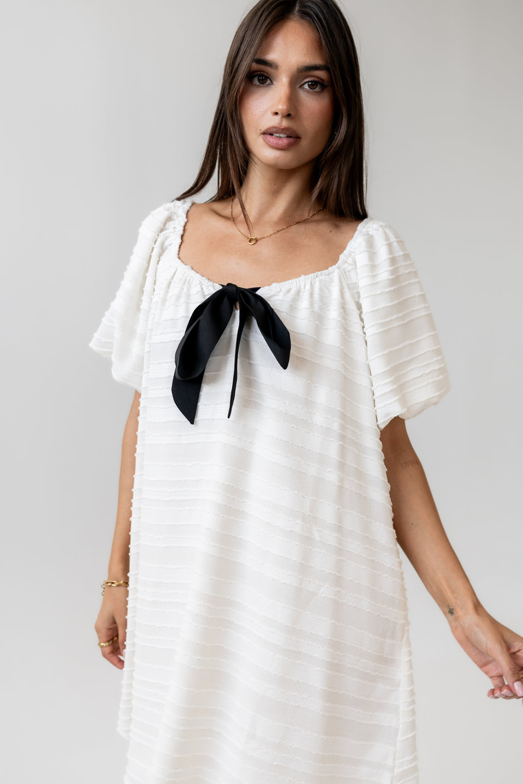 Minnie Textured Baby Doll Dress in Ivory - FINAL SALE