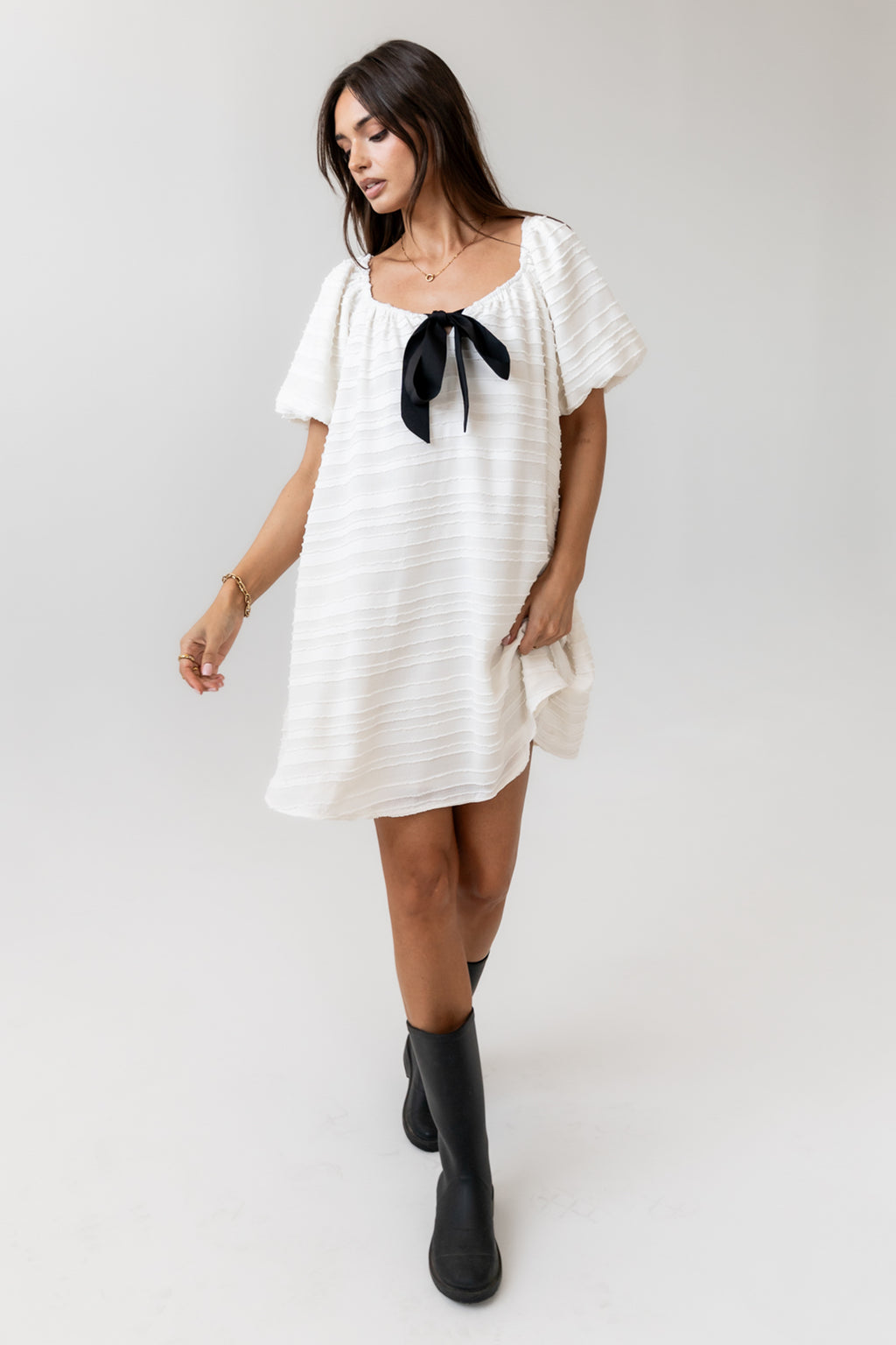 Minnie Textured Baby Doll Dress in Ivory - FINAL SALE