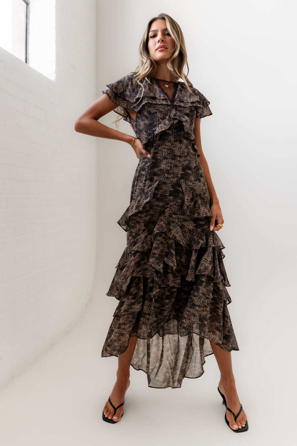 James Ruffle Maxi Dress in Grey James Ruffle Maxi Dress in Grey
