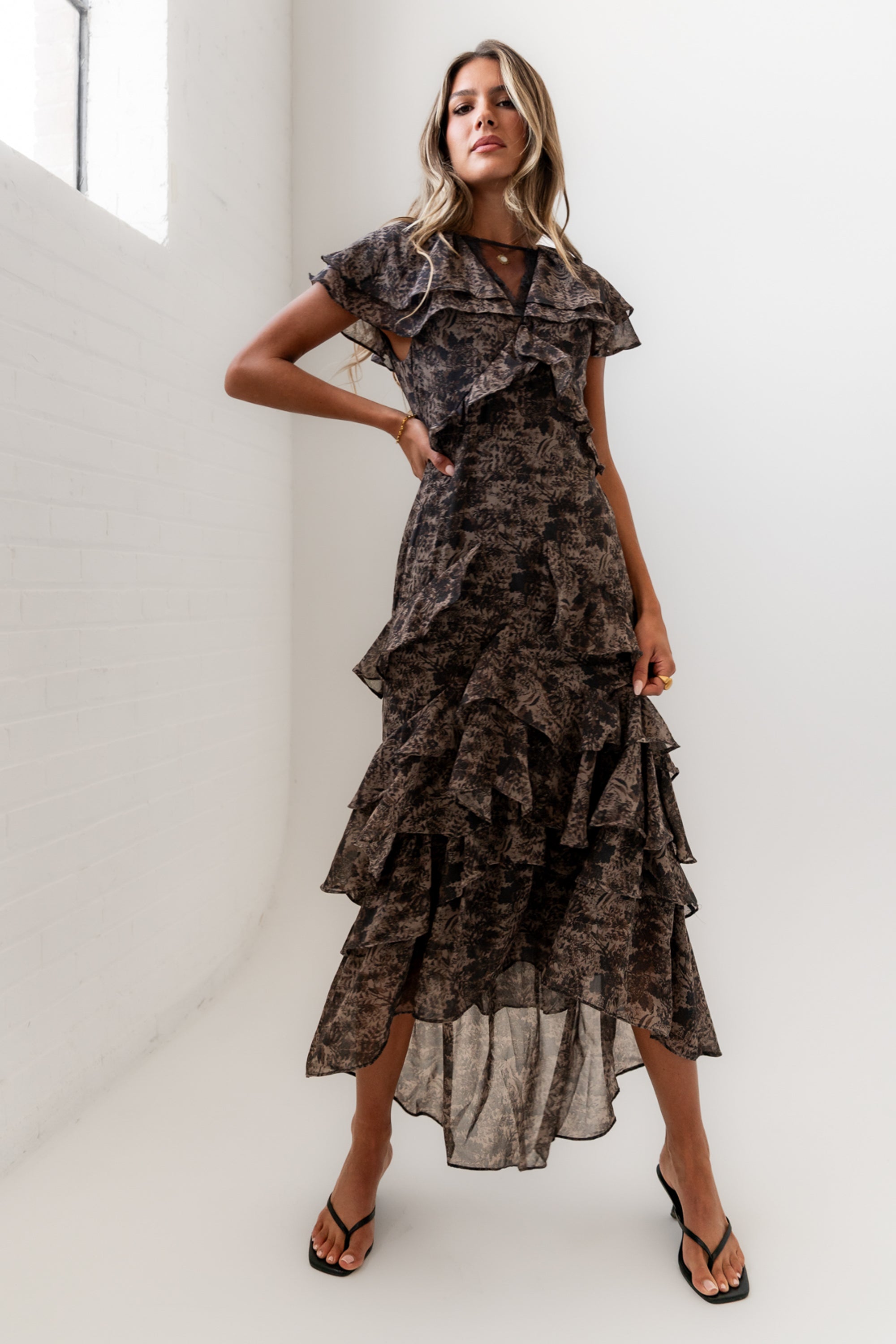 James Ruffle Maxi Dress in Grey James Ruffle Maxi Dress in Grey