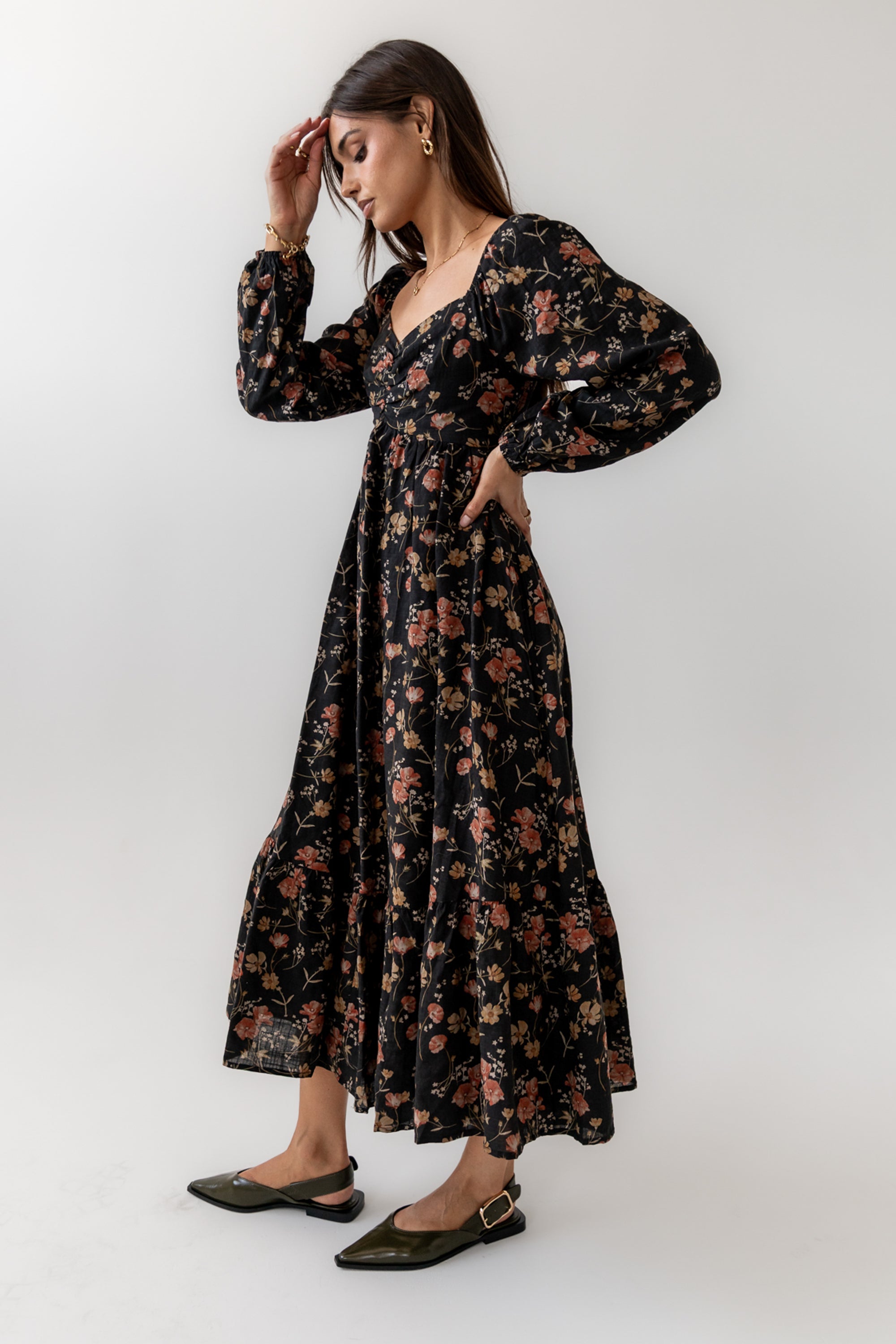 floral maxi dress with bell sleeves Michelle Floral Maxi Dress