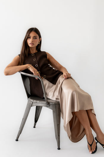 Robbin Satin Maxi Skirt in Tan