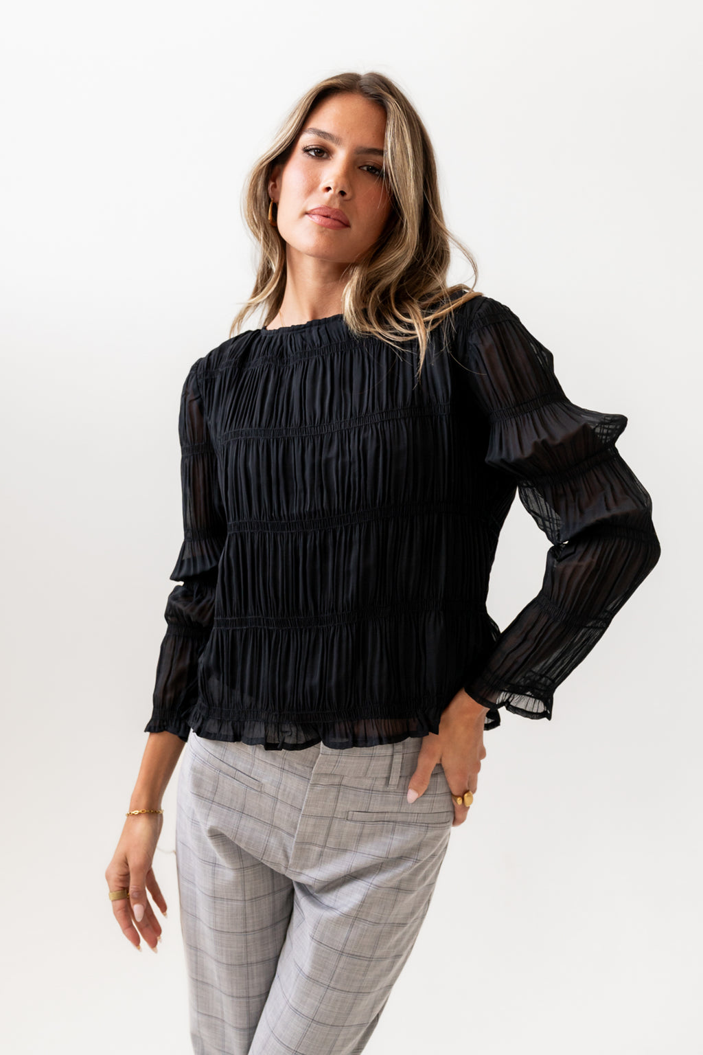 Zuri Smocked Blouse in Black - FINAL SALE