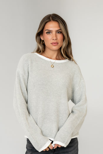 LONG SLEEVE  Contrast Sweater in Grey
