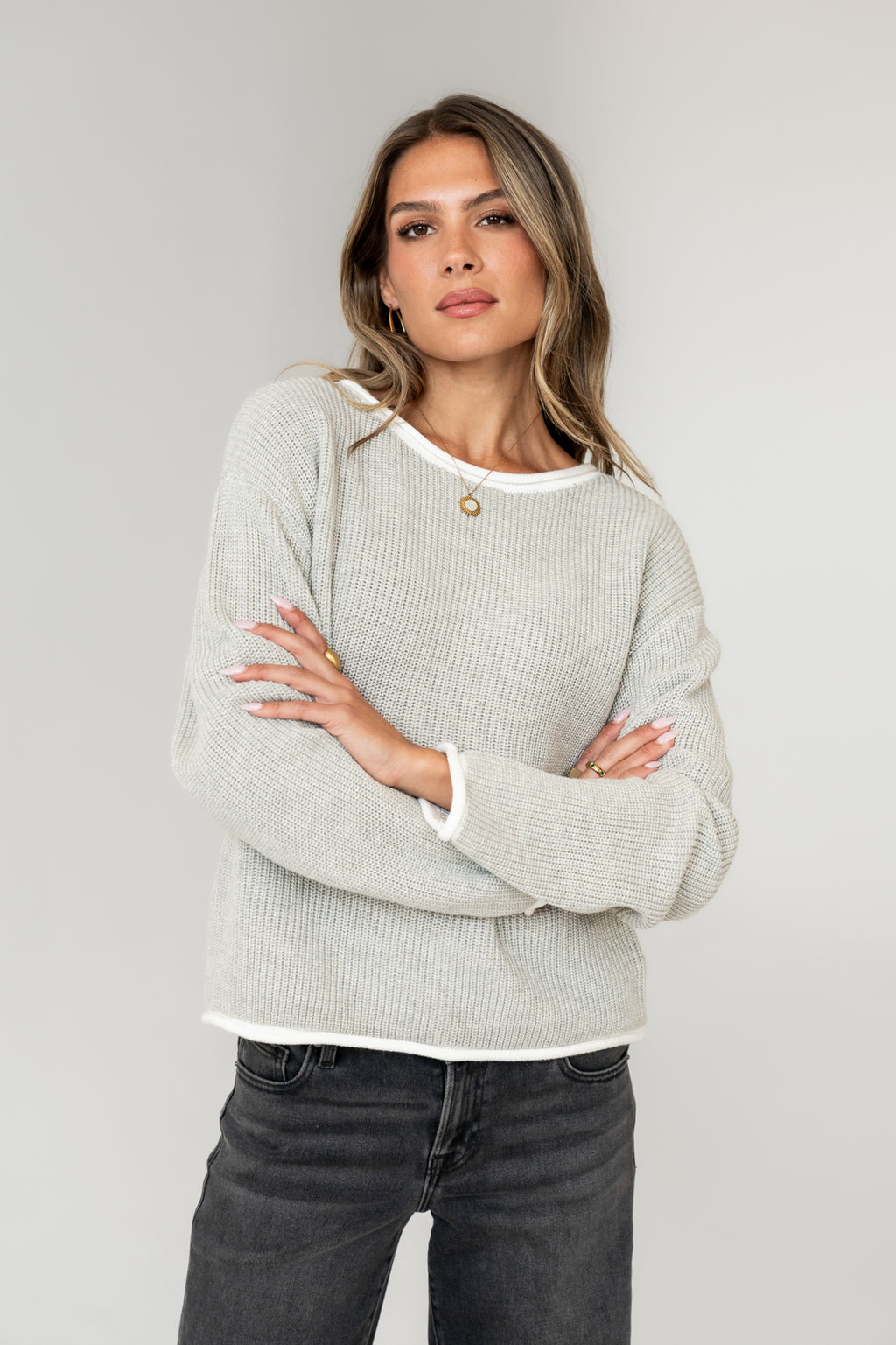 Mandy Contrast Sweater in Grey - FINAL SALE