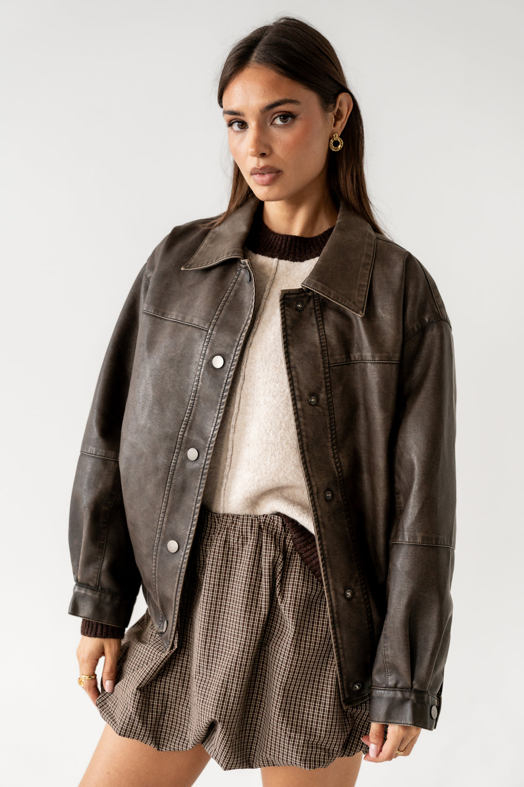 Brecken Vegan Leather Jacket in Brown