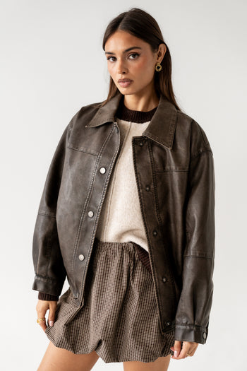 Brecken Vegan Leather Jacket in Brown