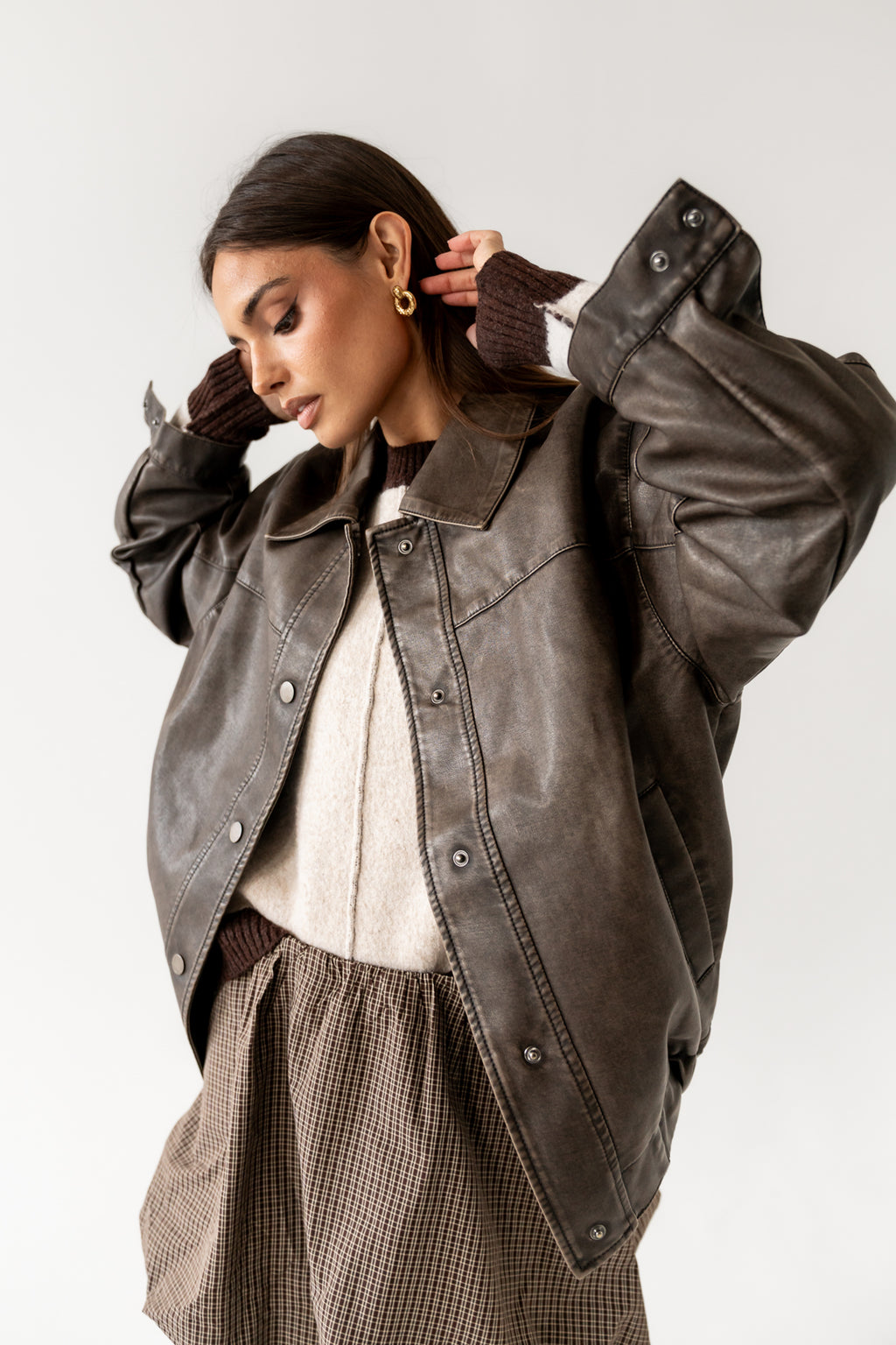 Brecken Vegan Leather Jacket in Brown