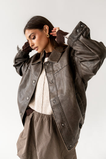 Brecken Vegan Leather Jacket in Brown