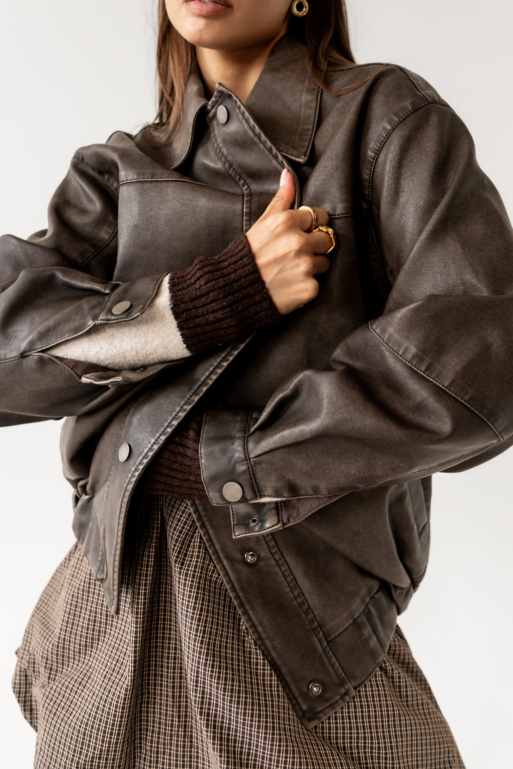 Brecken Vegan Leather Jacket in Brown
