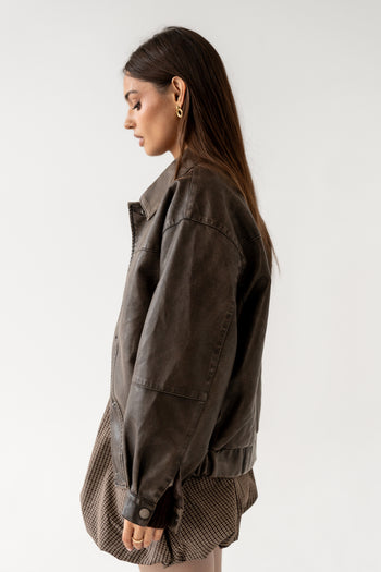 Brecken Vegan Leather Jacket in Brown