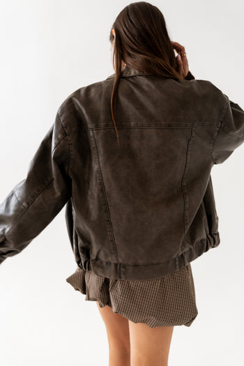 Brecken Vegan Leather Jacket in Brown