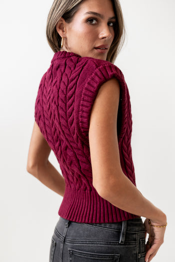  Cable Knit Top in Burgundy