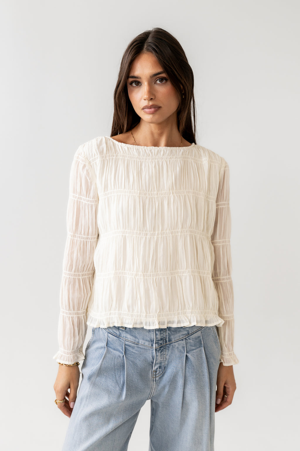 Zuri Smocked Blouse in Cream