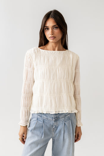 Zuri Smocked Blouse in Cream