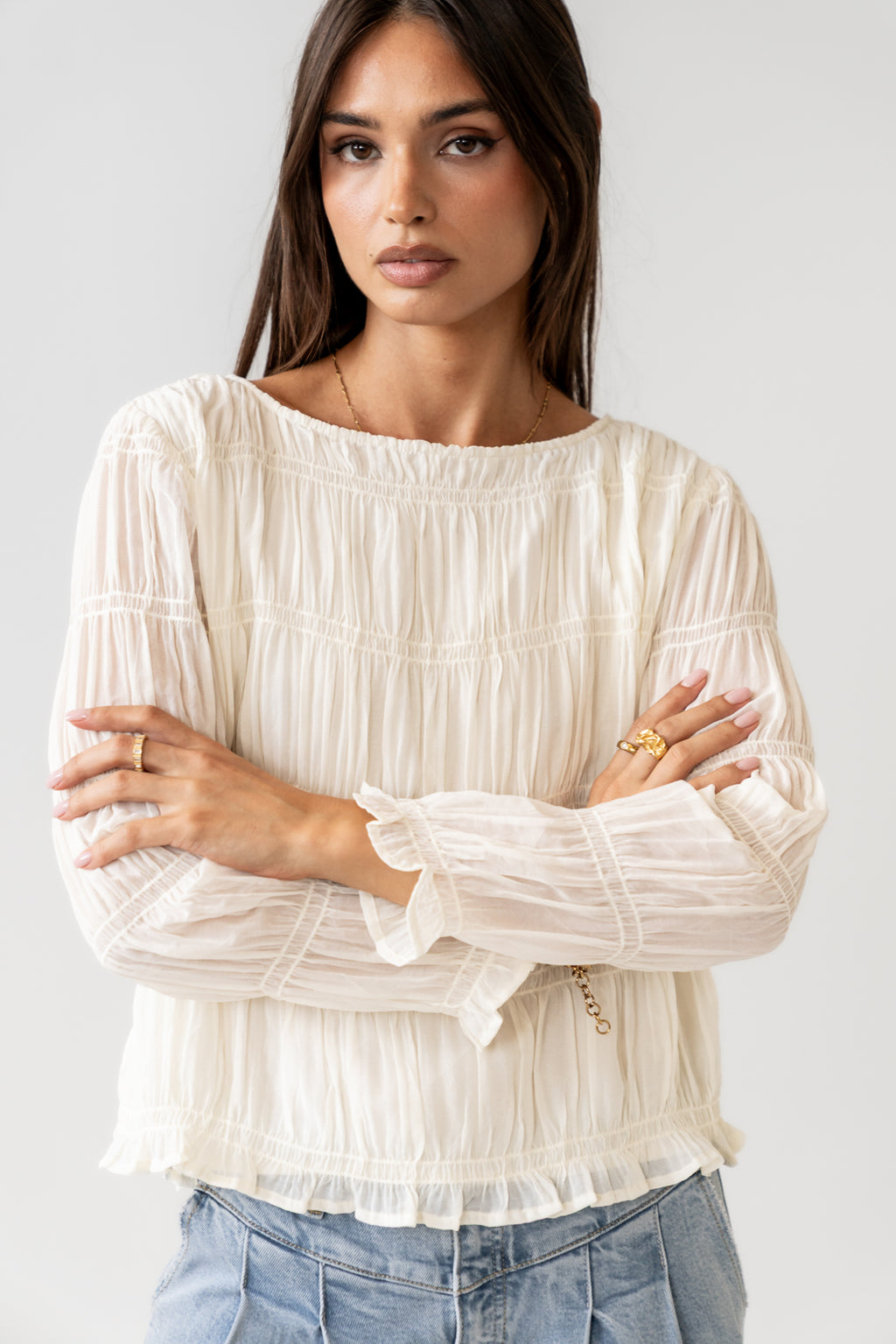Zuri Smocked Blouse in Cream