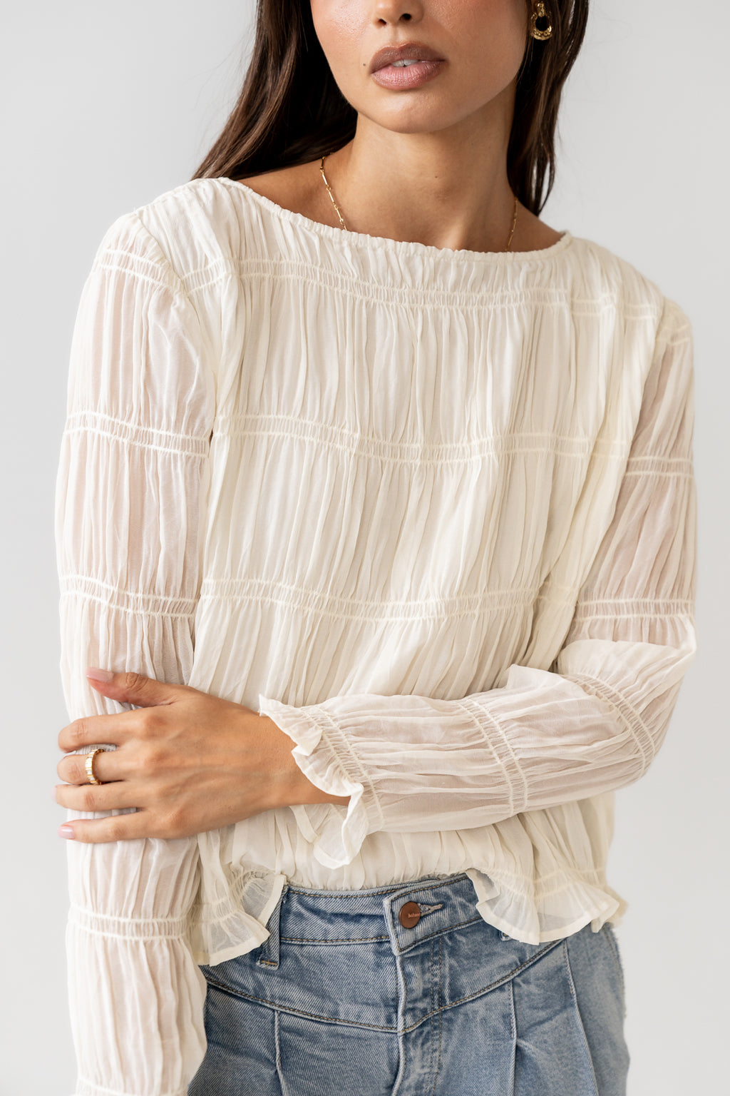 Zuri Smocked Blouse in Cream