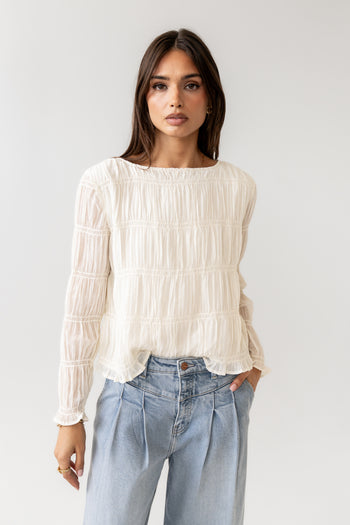 Zuri Smocked Blouse in Cream