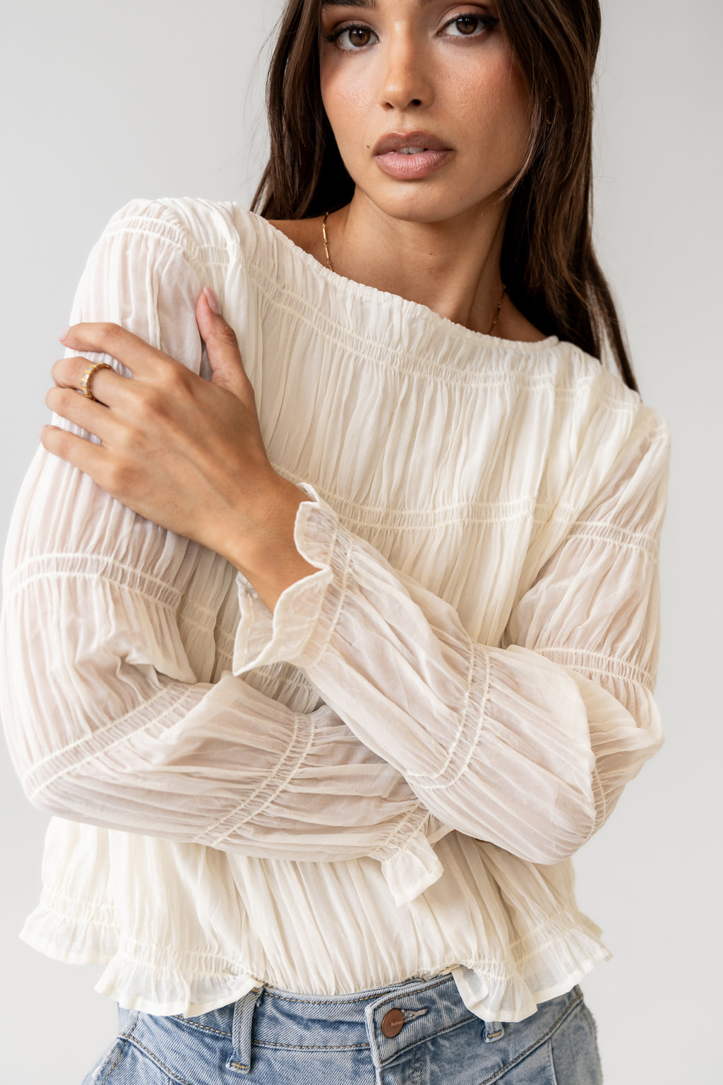 Zuri Smocked Blouse in Cream