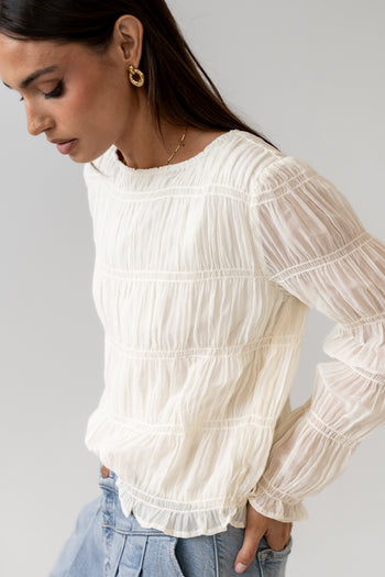 Zuri Smocked Blouse in Cream