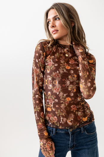 LIONG SLEEVE FLORAL MESH TOP 
