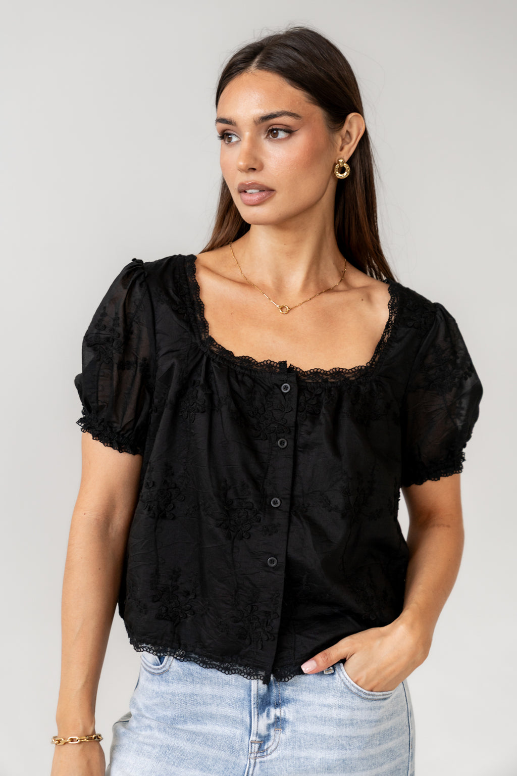 Embroidered Blouse in Black