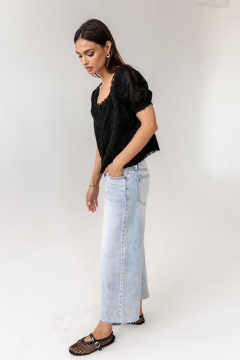 short sleeve Embroidered Blouse in Black