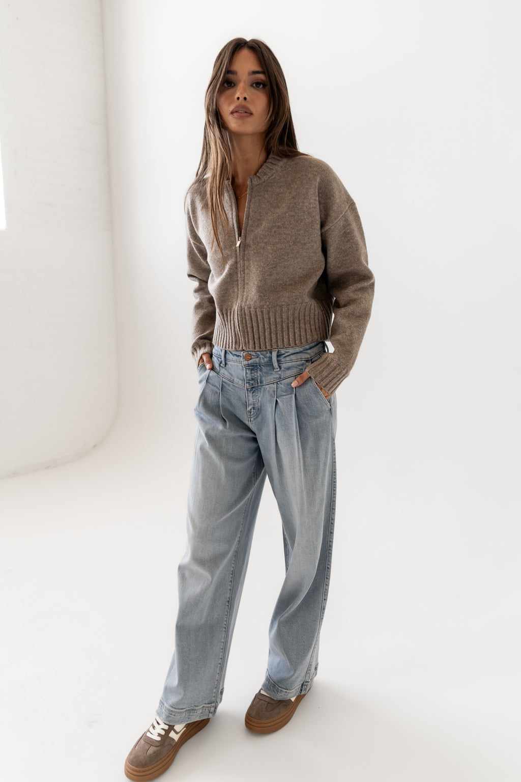 Kelly Knit Bomber Jacket in Taupe