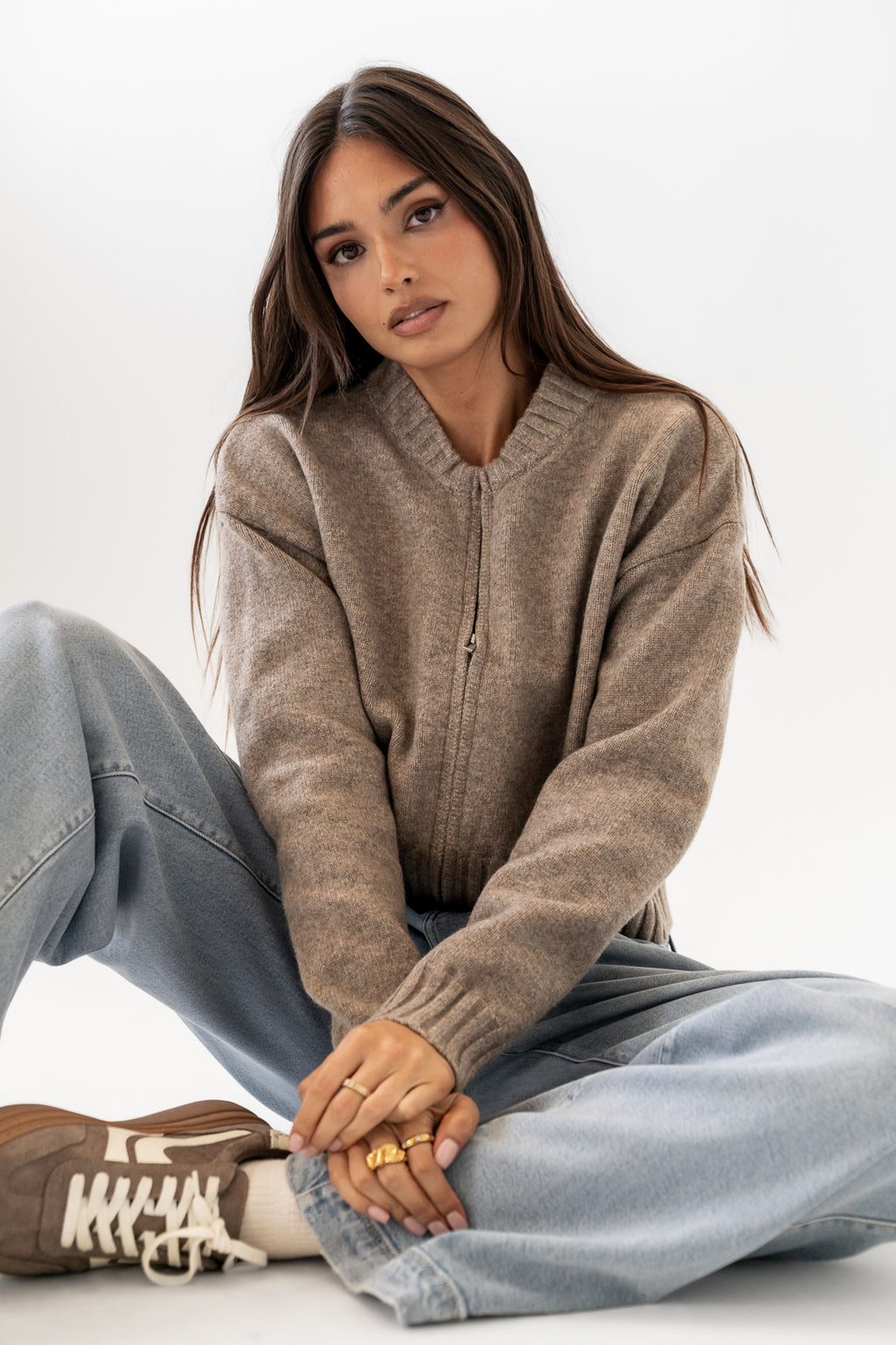 Kelly Knit Bomber Jacket in Taupe