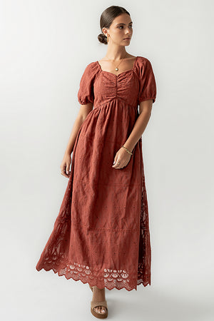 Luca Embroidered Maxi Dress in Dark Berry - FINAL SALE