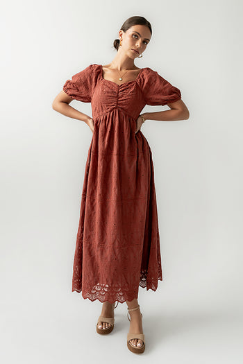 Luca Embroidered Maxi Dress in Dark Berry